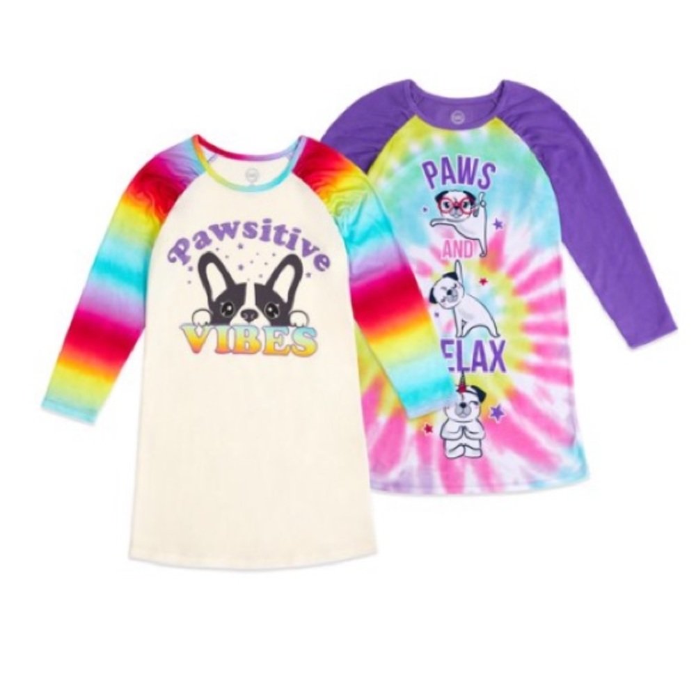 NWT Girls Super Soft Fleece Long Sleeve Nightgown, 2-Pack
